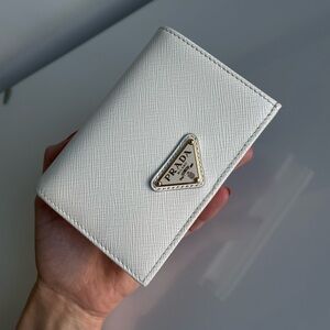 Prada White Saffiano Leather Cardholder Bifold Triangle Logo